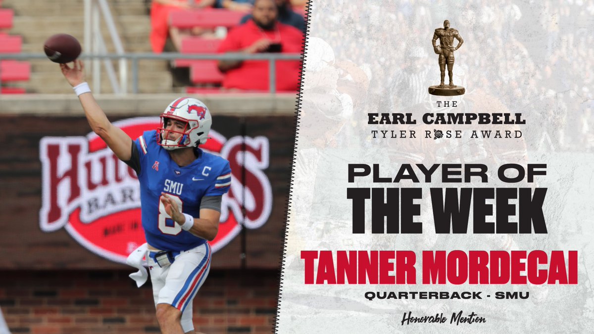 Earl Campbell Award (@campbellaward) on Twitter photo Honorable Mention, Week 5 <a href="/SMU_Football/">Bill "Boss Hogg" Armstrong</a> QB Tanner Mordecai Waco, TX (Midway HS) #PonyUpDallas Honorable Mention, Week 5 <a href="/SMU_Football/">Bill "Boss Hogg" Armstrong</a> QB Tanner Mordecai Waco, TX (Midway HS) #PonyUpDallas