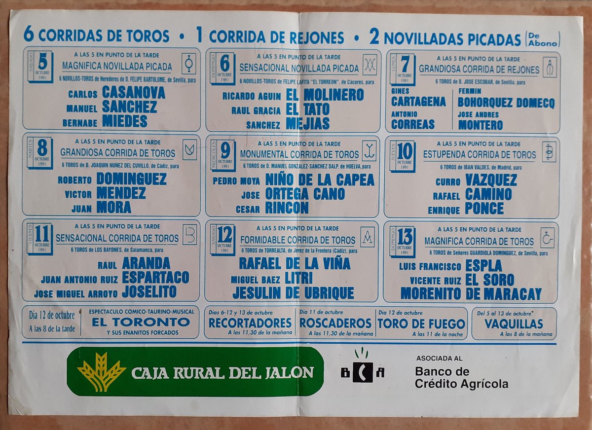 herrerotorosph's tweet photo. Tal día como hoy, hace 30 años, comenzaba la Feria Taurina del Pilar 1991 https://t.co/9jhSKvC3nB