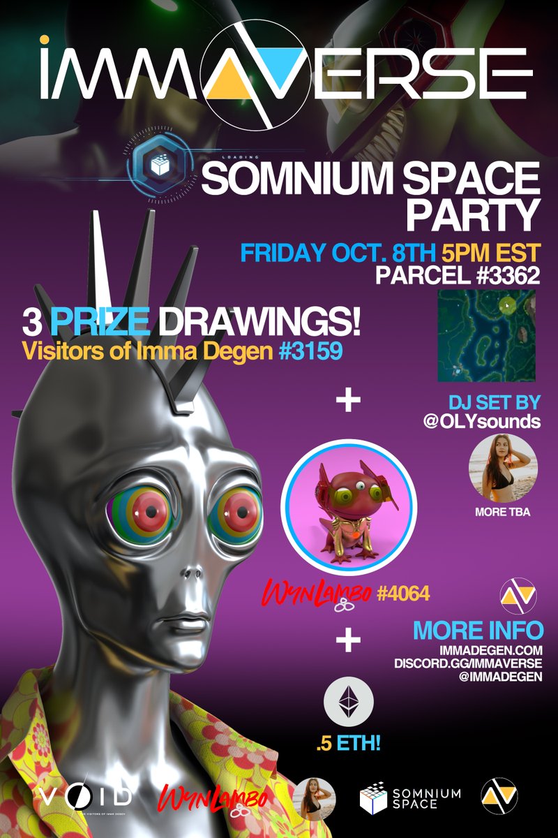 👾The story of the VOID vs the WynLambo is expanding, will others be joining the fight? Introducing the Immaverse! What better way to celebrate than to throw a party in the metaverse + giveaway some stuff?! Details on the flyer + more in the coming days.👾discord.gg/immaverse