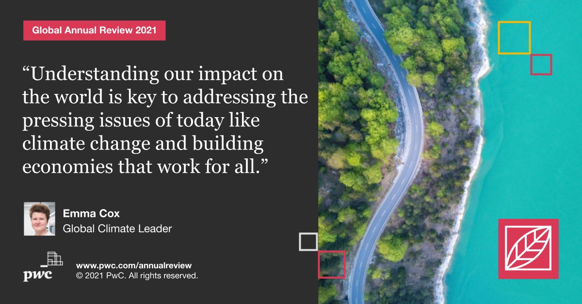 EmmaHLCox's tweet photo. Today, we launched our Global Annual Review 2021, which looks at our impact on the world including our plan to be #NetZero by 2030. Feeling proud of what we have achieved over the past year but we have lots more to do!
https://t.co/KvSBbXcbhH
#PwCGAR21 #TheNewEquation https://t.co/OBYY61THQP