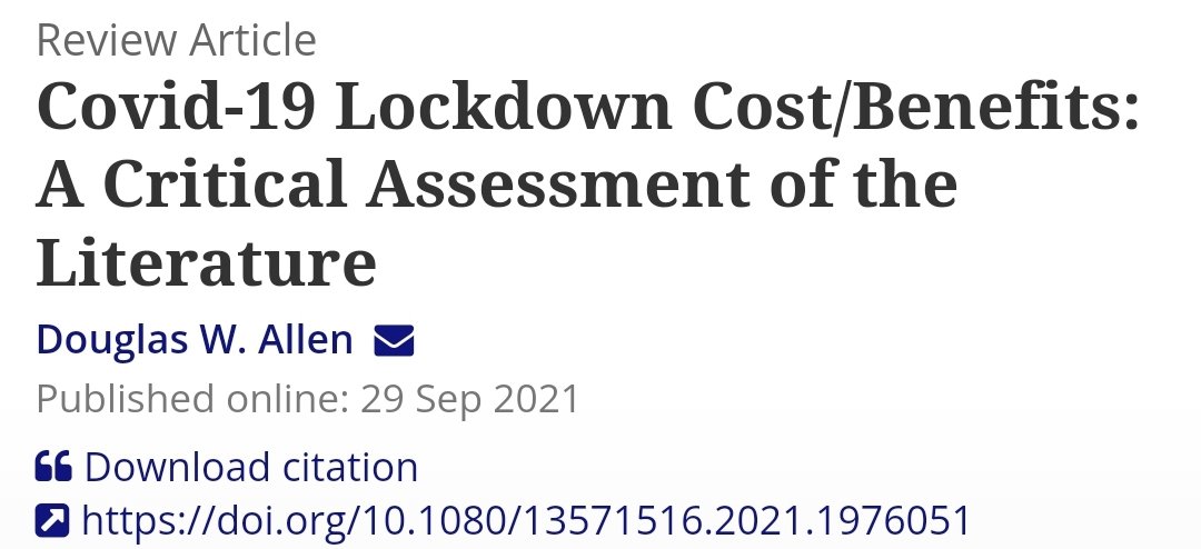 DrEliDavid's tweet image. New peer-reviewed paper:

"It is possible that lockdown will go down as one of the greatest peacetime policy failures in modern history."

tandfonline.com/doi/abs/10.108…
