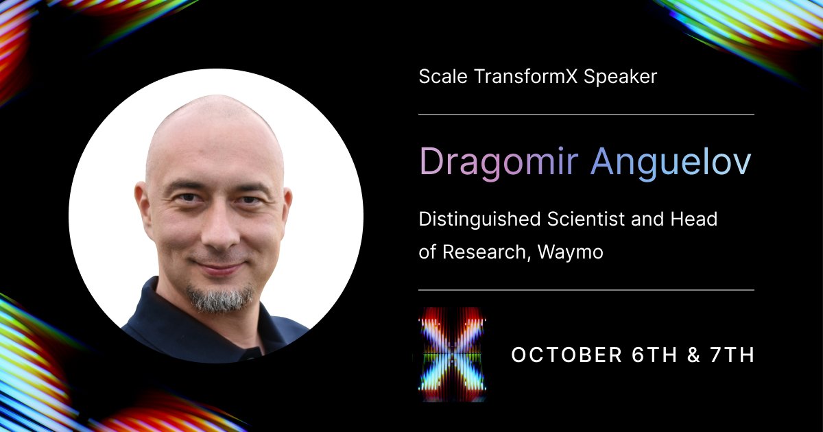 Waymo's tweet photo. #TransformX21 kicks off, and our Head of Research Drago Anguelov will be discussing our progress in building a scalable technology stack for autonomously driven vehicles. Tune in on Thursday, October 7 at 9:45am: https://t.co/8nN92REMLj https://t.co/DV0PBEPcx4