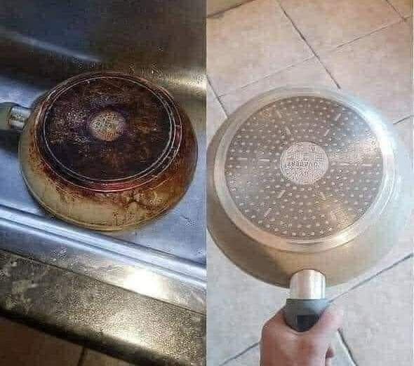 _PatagonCruzado's tweet image. Para que sepan cómo lo hice:
Herví 1 litro de agua, agregué 2 cucharadas de vinagre, 1 cucharada de bicarbonato de sodio, dos tazas de coca cola y medio limón, esperé 3 minutos, sumergí la sartén en la solución, lo enjuagué y se veía igual, así que la tiré y compré una nueva. 🤓