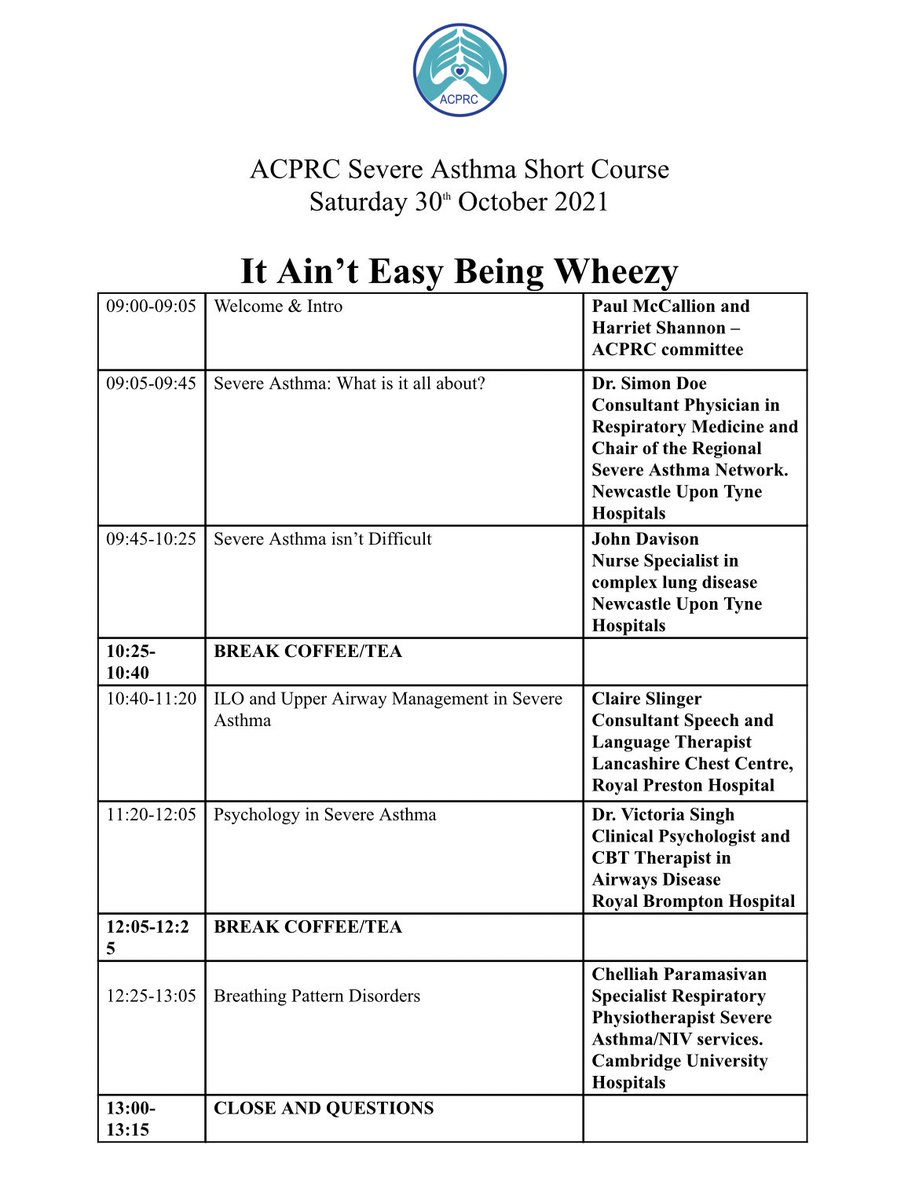 Paul McCallion (He/Him) (@paul_mccallion) on Twitter photo Excited to launch our ACPRC Severe Asthma virtual course! Learn about the MDT approach in the management of this patient group! <a href="/TheACPRC/">ACPRC</a> <a href="/SimonDoe138/">Simon Doe</a> <a href="/fattybeavis/">John Davison</a> <a href="/claire_slinger/">Claire Slinger</a> <a href="/DrVictoriaSingh/">Victoria Singh</a> <a href="/Chellsiva/">Chelliah</a> <a href="/asthmauk/">Asthma UK</a>
Get your tickets here ⬇️⬇️⬇️
acprc.org.uk/courses/severe… Excited to launch our ACPRC Severe Asthma virtual course! Learn about the MDT approach in the management of this patient group! <a href="/TheACPRC/">ACPRC</a> <a href="/SimonDoe138/">Simon Doe</a> <a href="/fattybeavis/">John Davison</a> <a href="/claire_slinger/">Claire Slinger</a> <a href="/DrVictoriaSingh/">Victoria Singh</a> <a href="/Chellsiva/">Chelliah</a> <a href="/asthmauk/">Asthma UK</a>
Get your tickets here ⬇️⬇️⬇️
acprc.org.uk/courses/severe…