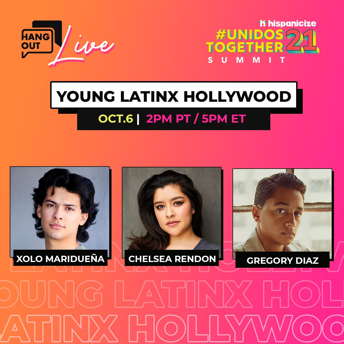 Hispanicize's tweet photo. ¡Mañana! @gregorydiaziv @chelsearendon and @Xolo_Mariduena dive into an exciting conversation around actors not only changing the face of Latinx Hollywood but changing the narrative and Hollywood landscape! LIVE on https://t.co/jzo4oV1BgT at  2pm PST / 5pm EST 🤩 https://t.co/6EmiuDhNUe