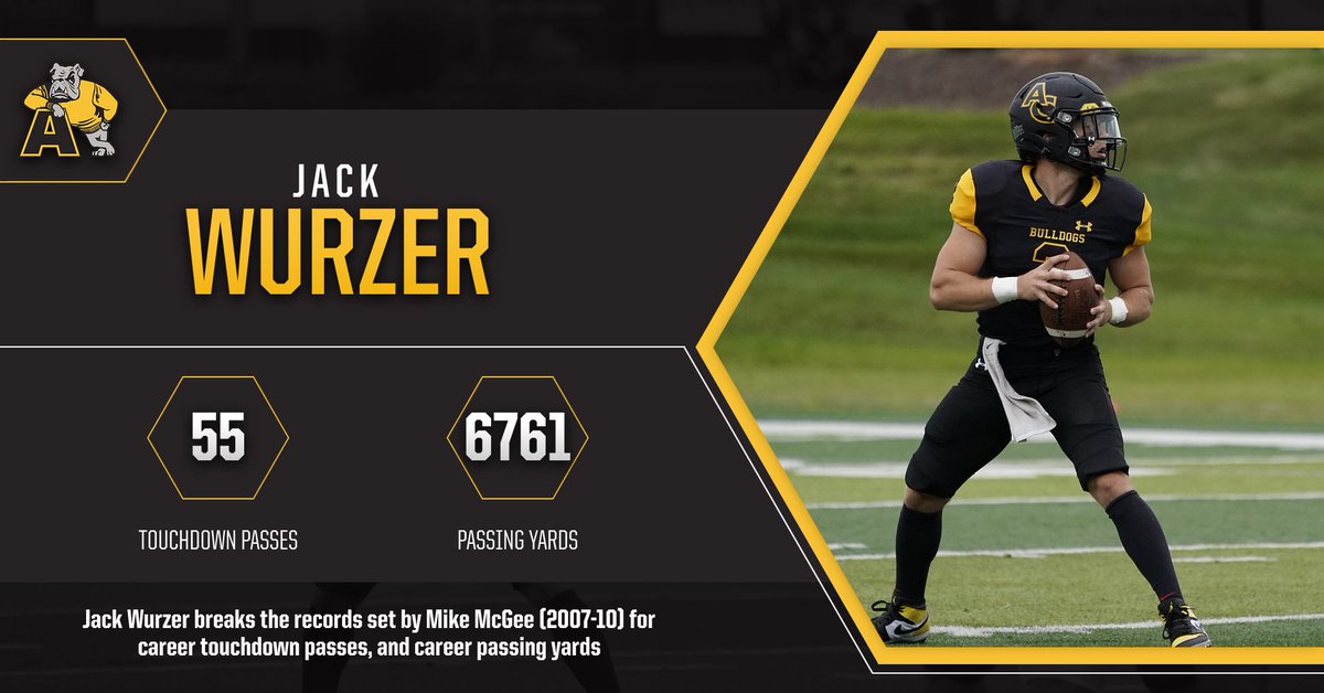 So far this season, quarterback Jack Wurzer of the <a href="/AdrianCollegeFB/">Adrian College Football</a> team has broken the Adrian College record for career passing touchdowns (55) and career passing yards (6761) previously set by Mike McGee from 2007-10.

#GoDawgs #d3fb #d3football
