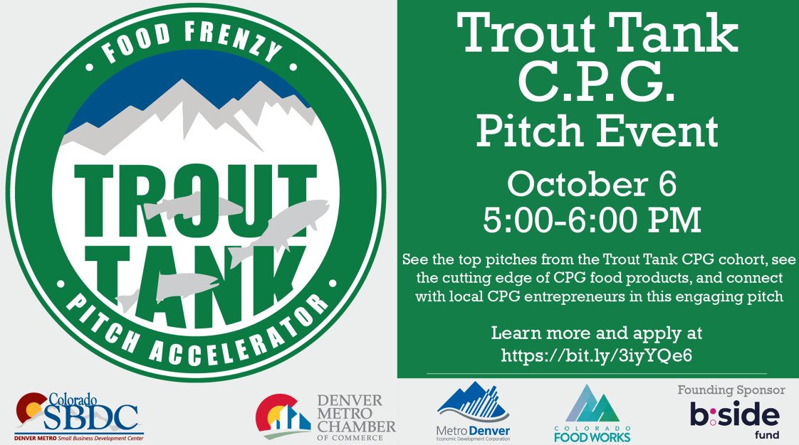 Excited that Future Fit Foods is one of three companies selected to present at Trout Tank CPG Pitch event tomorrow at #denverstartupweek. Thank you @ColoradoSBDC  #Denvermetrochamber #metrodenver <a href="/COFoodWorks/">ColoradoFoodWorks</a> #bsidefund #foodpreneurs #getsuppas