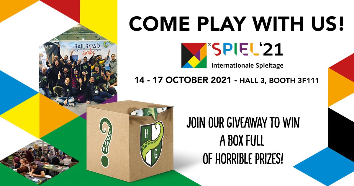 horribleguild's tweet photo. SPIEL is back! Come check our newest games October 14-17 in Hall 3, booth 3F111!
Also, join our giveaway for a chance to win a “Mystery Box” containing one of our new Spiel releases and a load of “Horrible” gadgets!
More info here 👉 https://t.co/HAblYv05LE https://t.co/Cm9UtZ5919