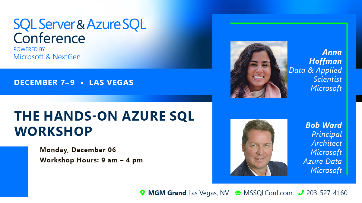 AzureSQL's tweet image. Learn how to translate your existing SQL Server skills to #AzureSQL for an all-day, hands-on workshop with @bobwardms and @AnalyticAnna on December 6 at @MSSQLCONF!
Learn more: bit.ly/3iC62pA