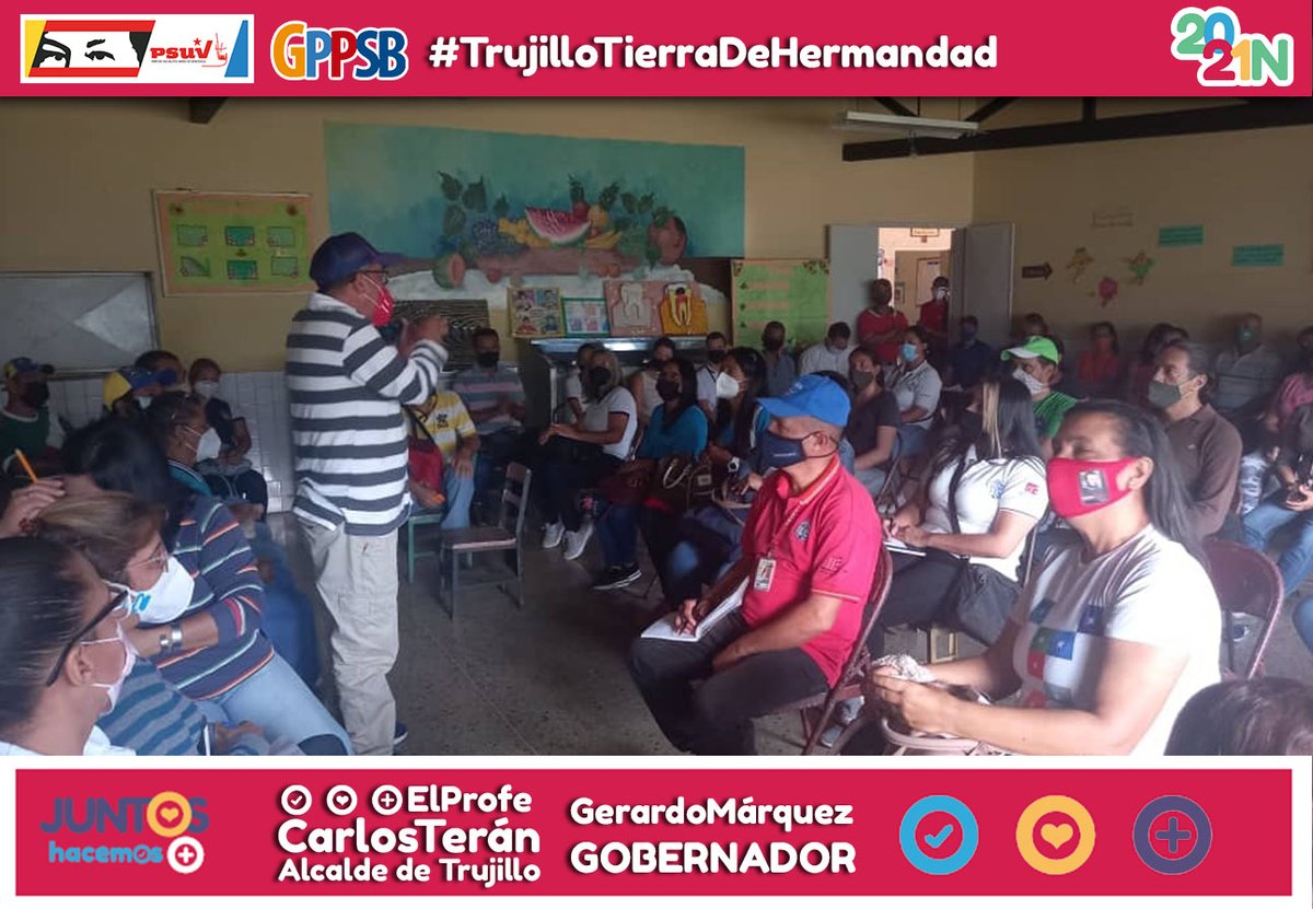 El profe <a href="/carloscontigo/">Carlos Terán</a> candidato a la Alcaldía del Municipio Trujillo, en permanente encuentro con las comunidades y sus organizaciones de base, planificando y construyendo en unidad. ¡La victoria es nuestra! <a href="/Gerardo4fPsuv/">Gerardo Márquez</a> #JuntosHacemosMás
#DefensaSoberana