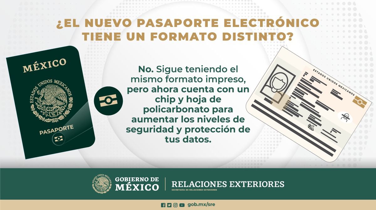 SRE_mx's tweet photo. 📌El nuevo #PasaporteElectrónico continúa siendo impreso, pero contará con nuevas medidas de seguridad que protegerán aún más tus datos personales. https://t.co/8uHbxZ8e1g