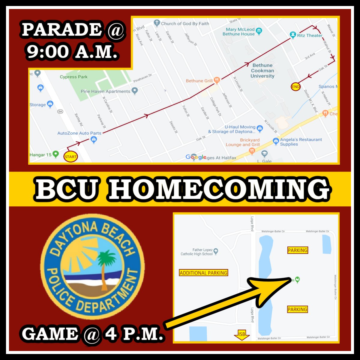 If you plan on attending or participating in <a href="/bethunecookman/">Bethune-Cookman</a> Homecoming this weekend, here’s what you should know.

MORE: codb.us/CivicAlerts.as…

#HailWildcats #DaytonaBeach #CityDaytonaBeach #LoveDaytonaBeach <a href="/CityDaytona/">CityDaytonaBeach</a> <a href="/BCUGridiron/">🏈 Bethune-Cookman Football</a>