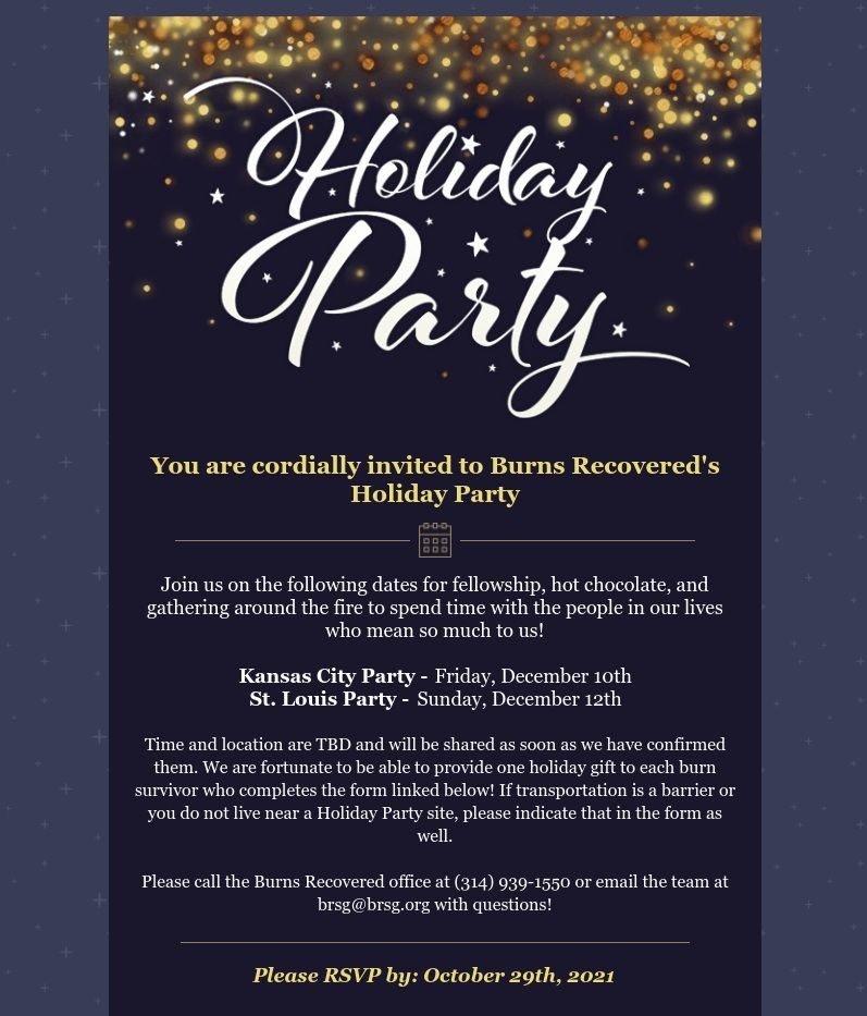 BurnsRecovered's tweet photo. We hope you can join us at our Holiday party!  RSVP here https://t.co/YpSeYfk3Ru by Friday, October 29th, 2021! https://t.co/gEbdhaVG0Z