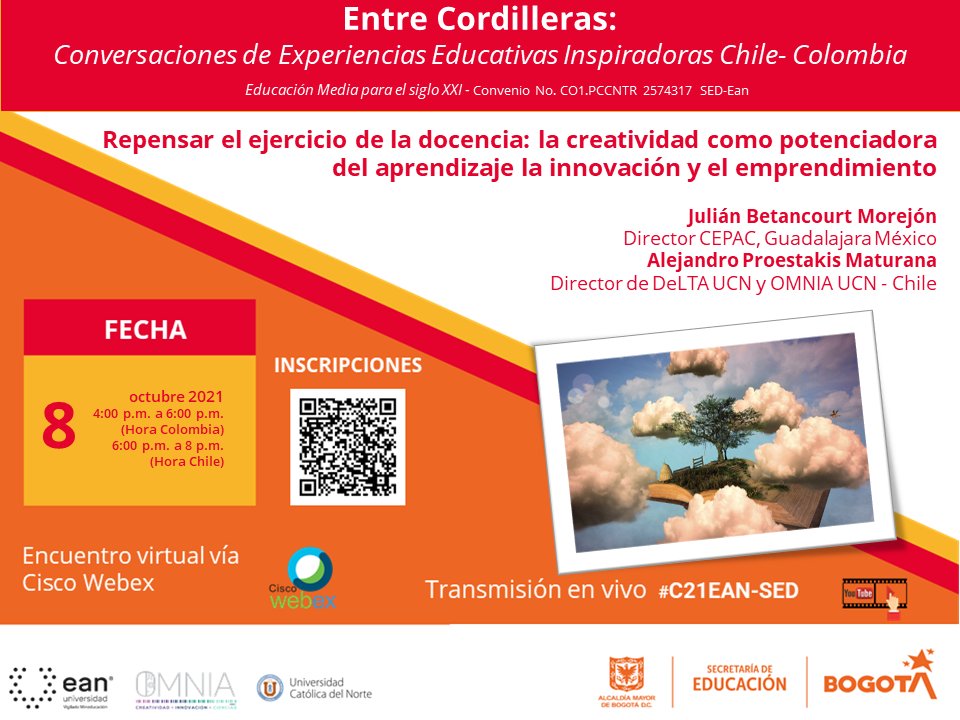 omnia_ucn's tweet image. Este viernes nuestro director, Alejandro Proestakis, junto a Julián Betancourt dictarán la charla &quot;Repensar el ejercicio de la docencia: la creatividad como potenciadora del aprendizaje, la innovación y el emprendimiento&quot; 🙌🏻

Inscripciones linktr.ee/OMNIAUCN ☺