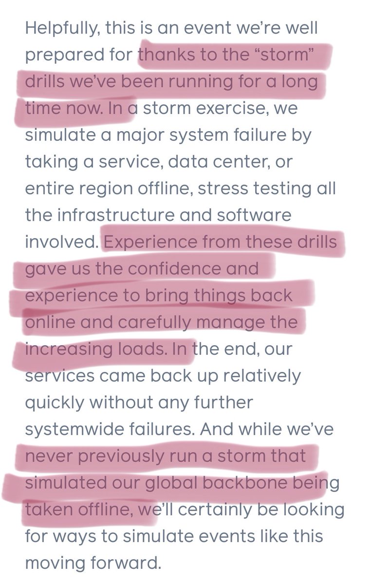 copyconstruct's tweet photo. Tons of more details on the FB outage yesterday. 

Lots of interesting details; especially how they came back online. 

I fully expect an OSDI/SOSP paper in a year or two on chaos experiments that take out the backbone network. https://t.co/q4M1KbtYPk