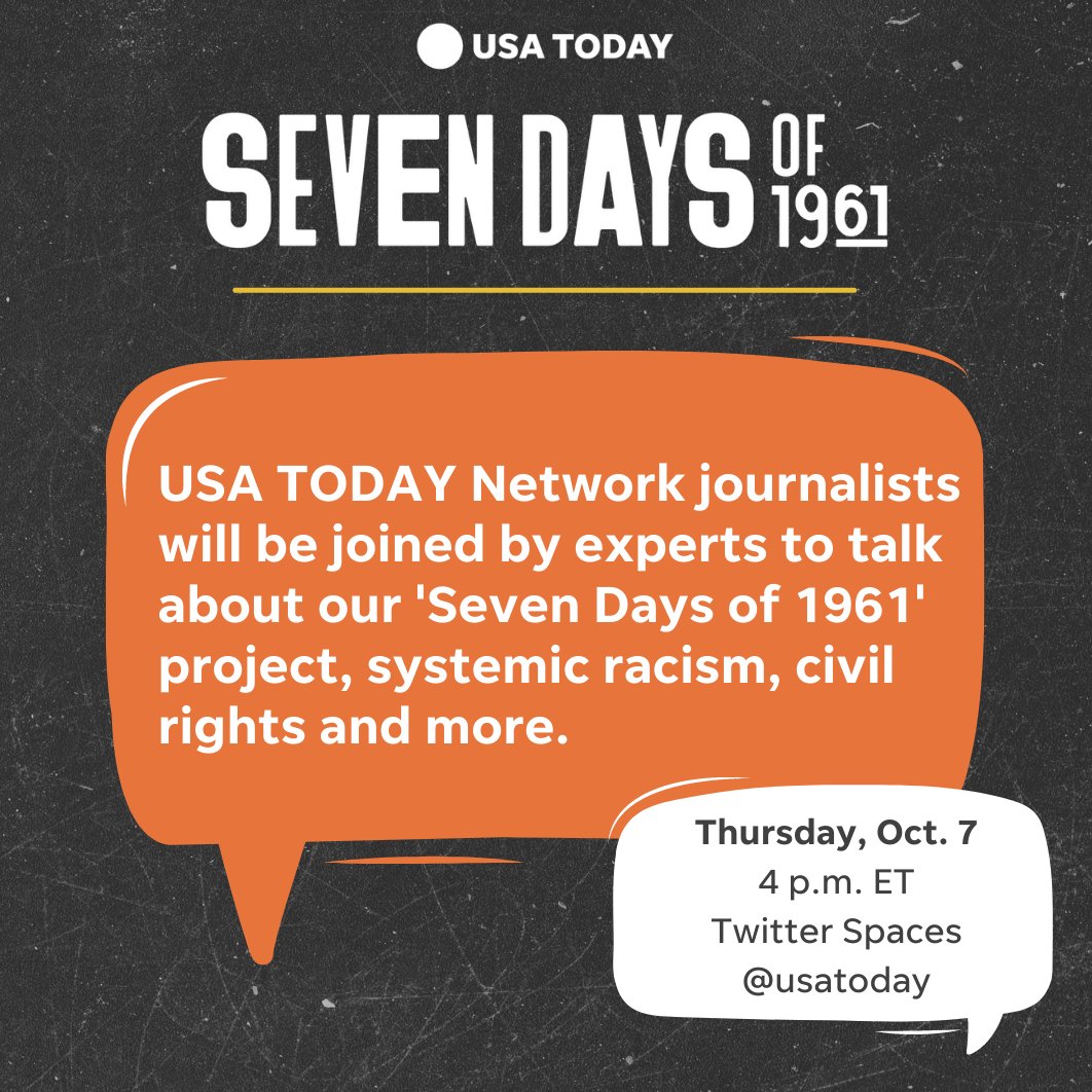 Join us at 4 p.m. ET Thursday on @TwitterSpaces for a conversation with our journalists and experts about our 'Seven Days of 1961' series, how the year changed American history and how it affects us today.