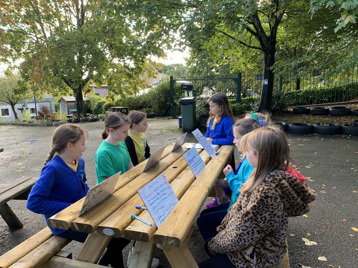 thedellschool's tweet photo. Y5 are using the outdoor classroom this week. Today they held a debate on a significant event in Street Child (Mrs Jarvis leaving her daughters). #ambitiouscapablelearners #berliedoherty https://t.co/u6UxvHc1lL