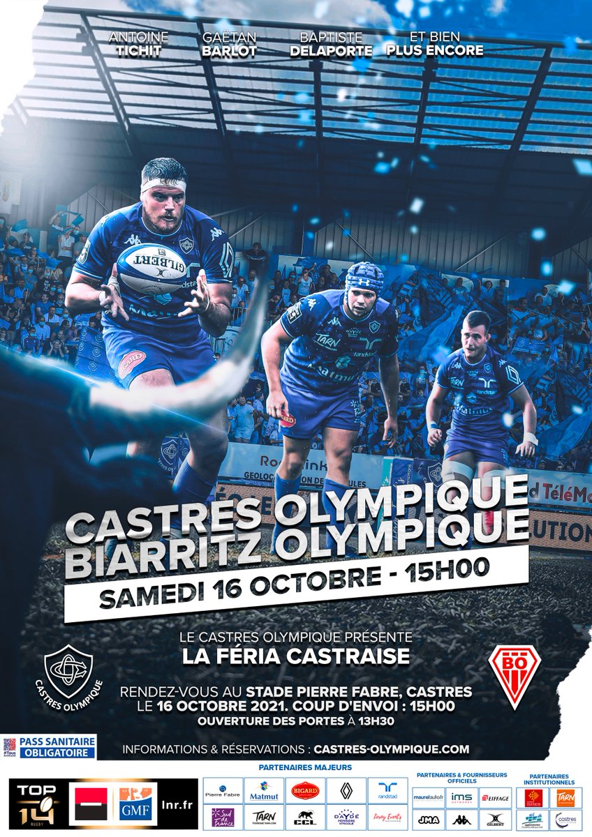 𝕌𝕟 𝕤𝕒𝕞𝕖𝕕𝕚 𝕕𝕖 𝕗ê𝕥𝕖 au stade Pierre Fabre pour la venue du Biarritz Olympique le 16 octobre à 15h ! 🔵⚪️

𝘖𝘣𝘫𝘦𝘤𝘵𝘪𝘧  ➡️ Rester invaincu à domicile 👊

Infos &amp; Billetterie 👉 billetterie.castres-olympique.com/fr