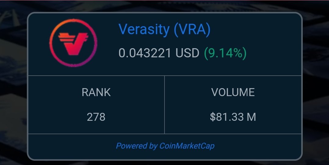 pinoycryptoking's tweet photo. Almost 100m VOLUME without the help of TIER 1 exchanges like @binance and @HuobiGlobal . 🔥🔥🔥

Again I'm telling you, YOU ARE STILL EARLY!!! $VRA https://t.co/zjzkNRdXar