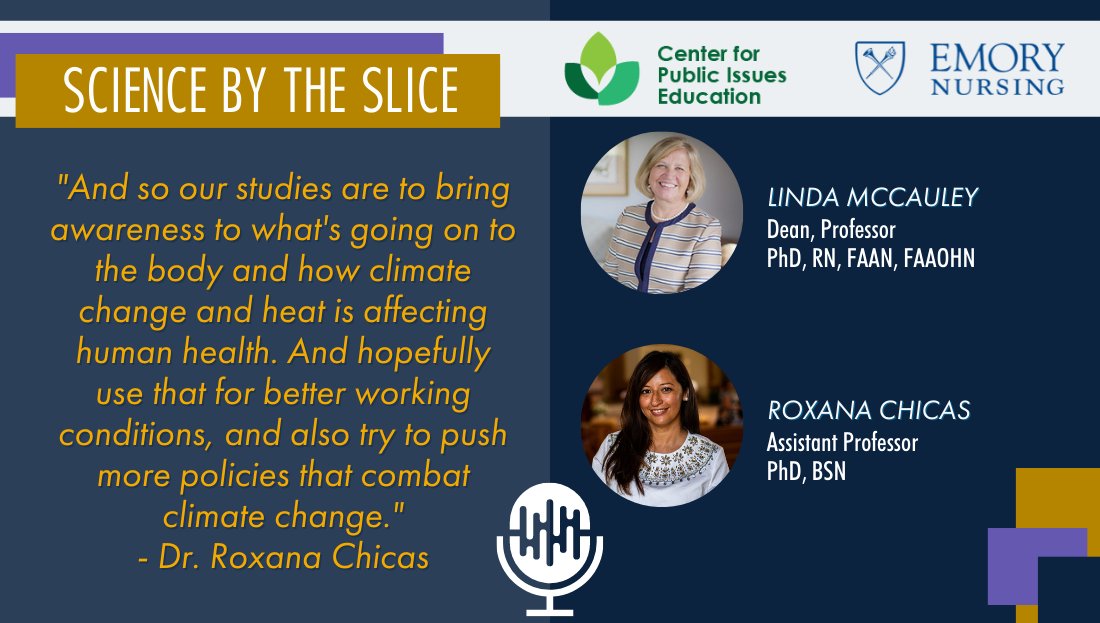 #ScienceByTheSlice, a podcast from @PIECenter, recently covered #HeatSafety from a variety of perspectives. @NurseChicas and I contributed to a discussion around the intersection of science, health and policy in preventing heat-related illness and death. bit.ly/3CBHSn1