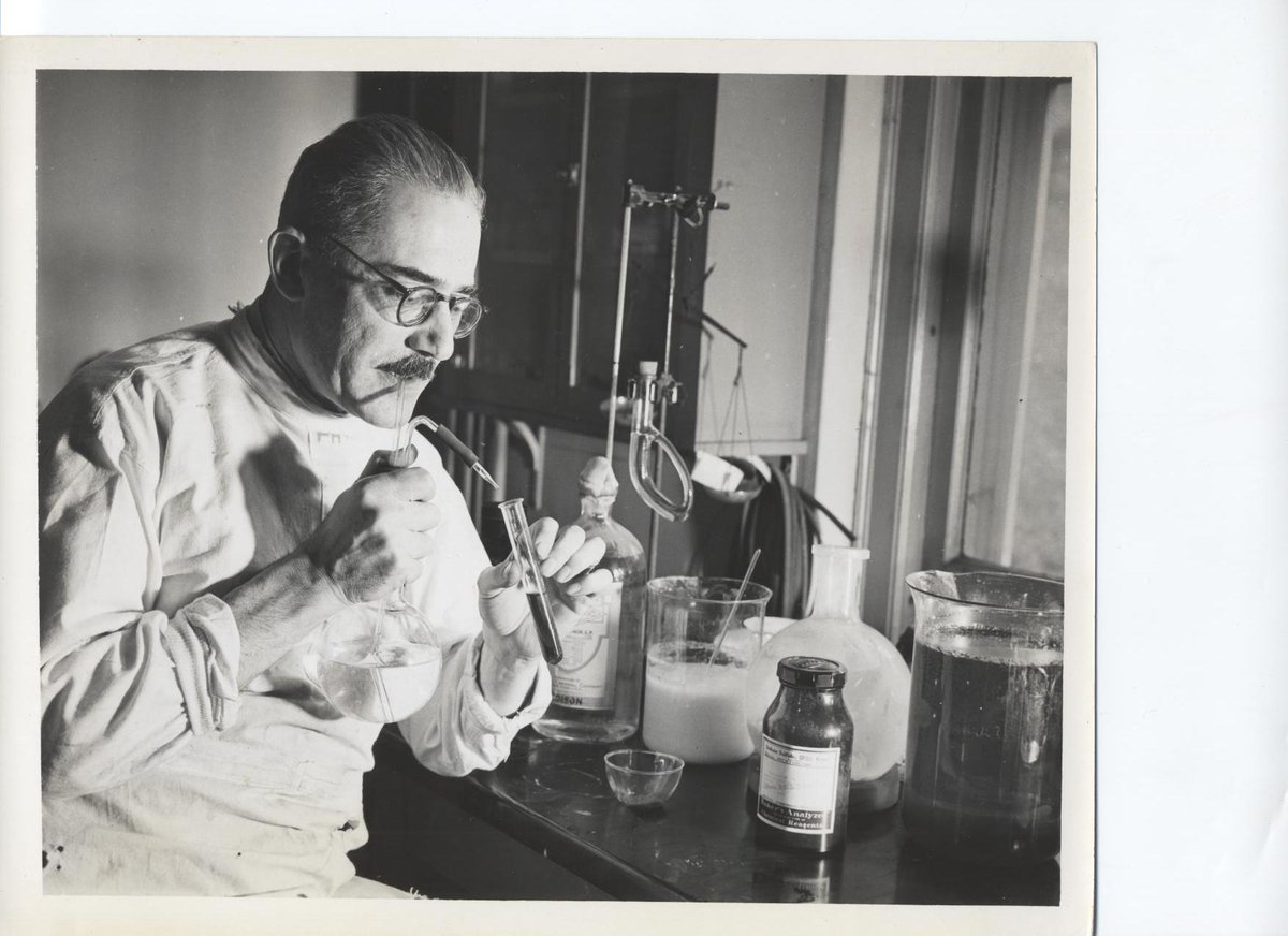 historyatnih's tweet photo. Thanks to Mary Shelley’s 1818 novel about Dr. Frankenstein, the mad scientist is a worn cliché in horror movies. But mouth pipetting is the horrifying image in this 1938 photo of  Dr. Hugo Bauer working on the antibiotic sulfanilamide @NIH. https://t.co/Yn3nERJ6mO