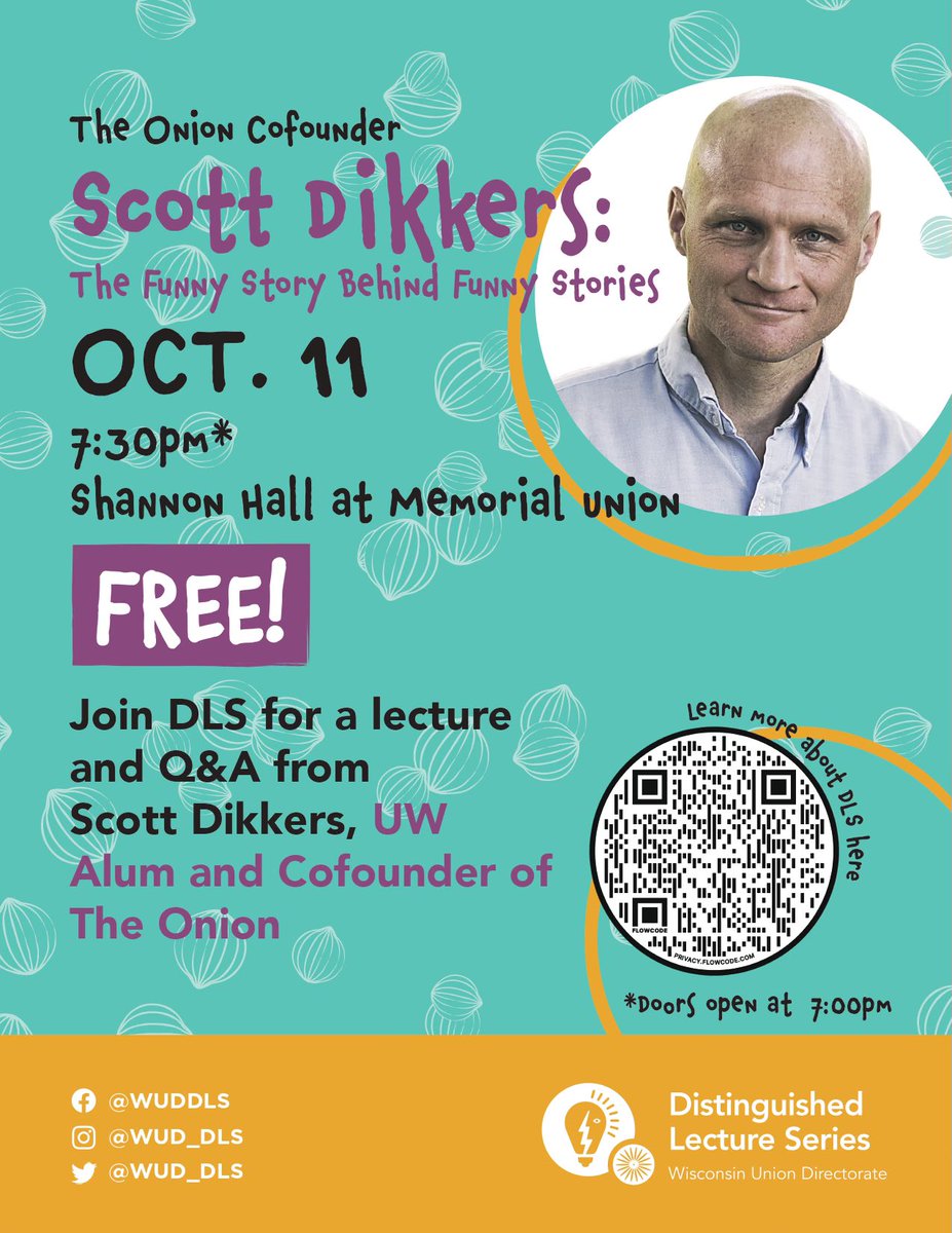 WUD DLS @ UW–Madison (@wud_dls) on Twitter photo We’re proud to announce our first speaker of the year: Scott Dikkers, a founding editor of satirical news website The Onion! 
See you all on Monday October 11th, at 7:30PM (doors OPEN at 7:00PM) @ Shannon Hall (Memorial Union)!
Visit union.wisc.edu/events-and-act… for more info. We’re proud to announce our first speaker of the year: Scott Dikkers, a founding editor of satirical news website The Onion! 
See you all on Monday October 11th, at 7:30PM (doors OPEN at 7:00PM) @ Shannon Hall (Memorial Union)!
Visit union.wisc.edu/events-and-act… for more info.