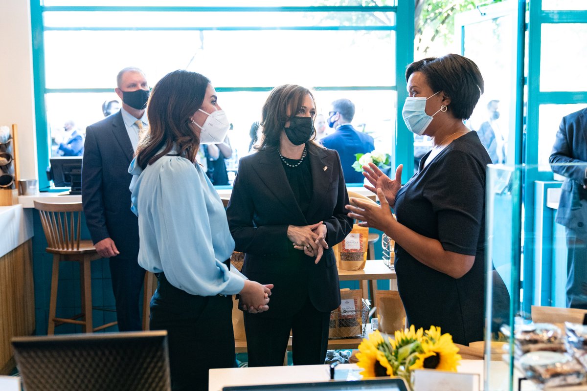 VP46Archive's tweet photo. I believe when someone starts a small business, it's a true act of self-determination. @MayorBowser and I visited @ColadaShop, a D.C.-based Cuban café, owned by Daniella Senior. Our small business owners have gone above and beyond to keep their businesses running. https://t.co/rEntT2nL7a
