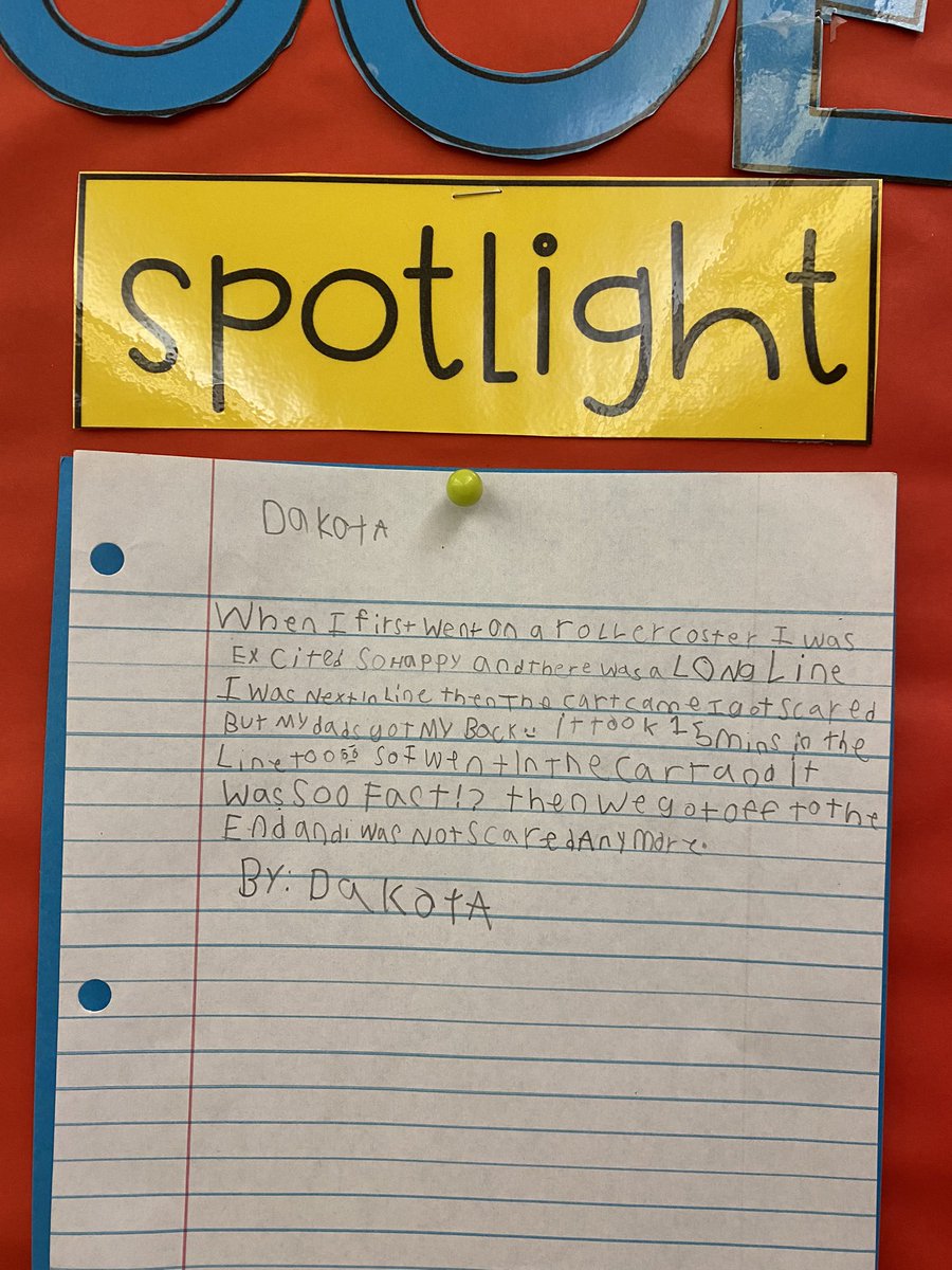 MrsM_Francis's tweet photo. Congratulations to this week’s spotlight Author! She used the IRA story about roller coasters, and wrote about her very first time on a roller coaster. We went through the writing process, and we remembered the Author’s purpose! #writing @CSCougars @jkelley3778 @mpitremartin https://t.co/cygdrSoCaG