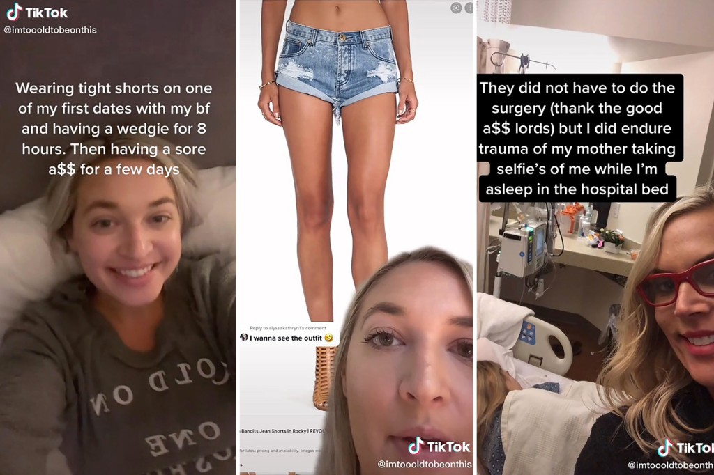 nypost's tweet photo. Woman nearly dies after 8-hour wedgie from high-waisted shorts https://t.co/xzR5yKZ0mJ https://t.co/T9hqC4wdiD