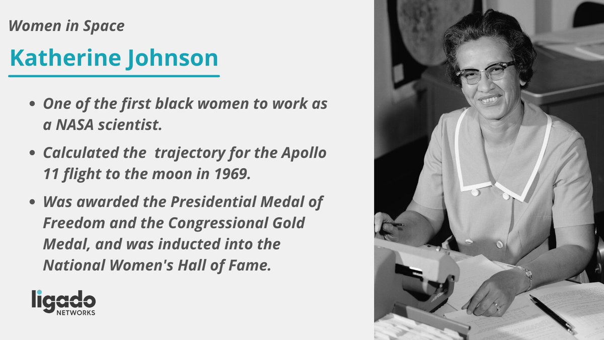 Katherine Johnson was a <a href="/NASA/">NASA</a> mathematician who calculated the trajectories of the Apollo 11 flight to the moon in 1969. She was awarded the Presidential Medal of Freedom in 2015 for her contributions and inducted into the National Women’s Hall of Fame in 2021. #WorldSpaceWeek