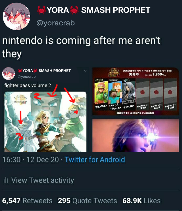 yoracrab's tweet photo. how have i called more smash reveals than actual "leakers" by simply tweeting/drawing out of my ass https://t.co/3lxIM7w31q