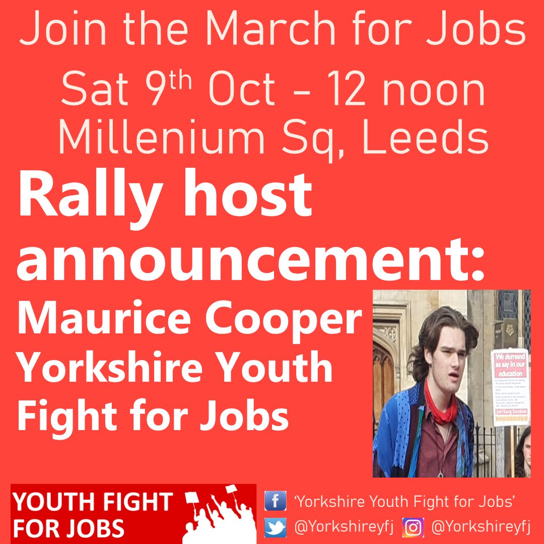 YorkshireYFJ's tweet photo. 🗣🗣🗣Our rally host on Saturday will be Maurice Cooper, one of our activists in #YouthFightforJobs who has organised protests in #York over the situation last year facing university and school students
#MarchforJobs #unemployment https://t.co/dJICjvdKpJ