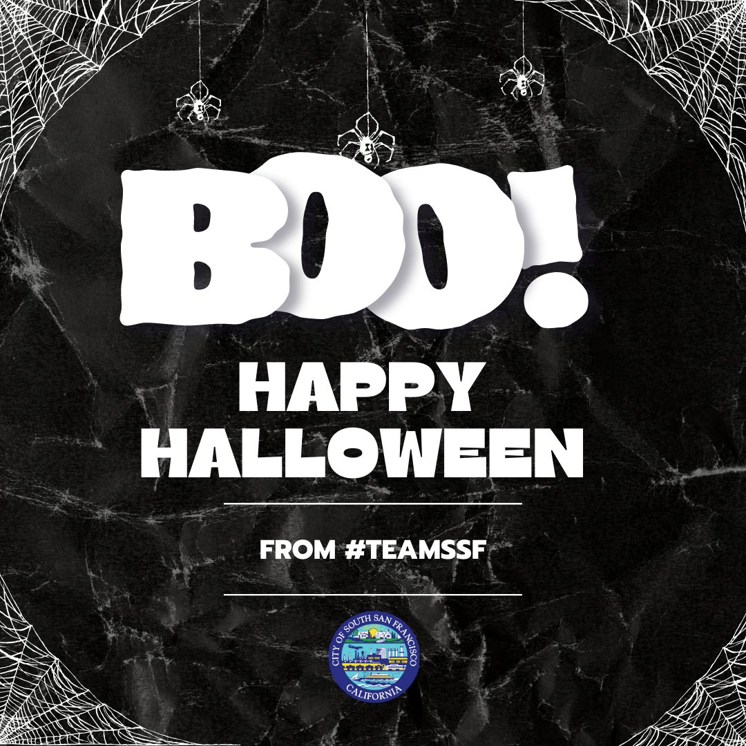 CityofSSF's tweet photo. Happy Halloween from #TeamSSF! Make sure to stay safe!! @mikefutrell @MarkNagales @EddieFloresSSF @bnic94080 @JamesColemanSSF @SSFParksandRec @SSFFire @SSFPublicWorks @SSFPolice https://t.co/OpqGwF6OOb