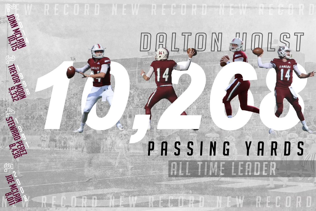 Congratulations again to Dalton Holst on becoming the school’s ALL TIME LEADER IN PASSING YARDS on Saturday. Passed up some All Time Eagle greats on that list.

10,268 and counting…