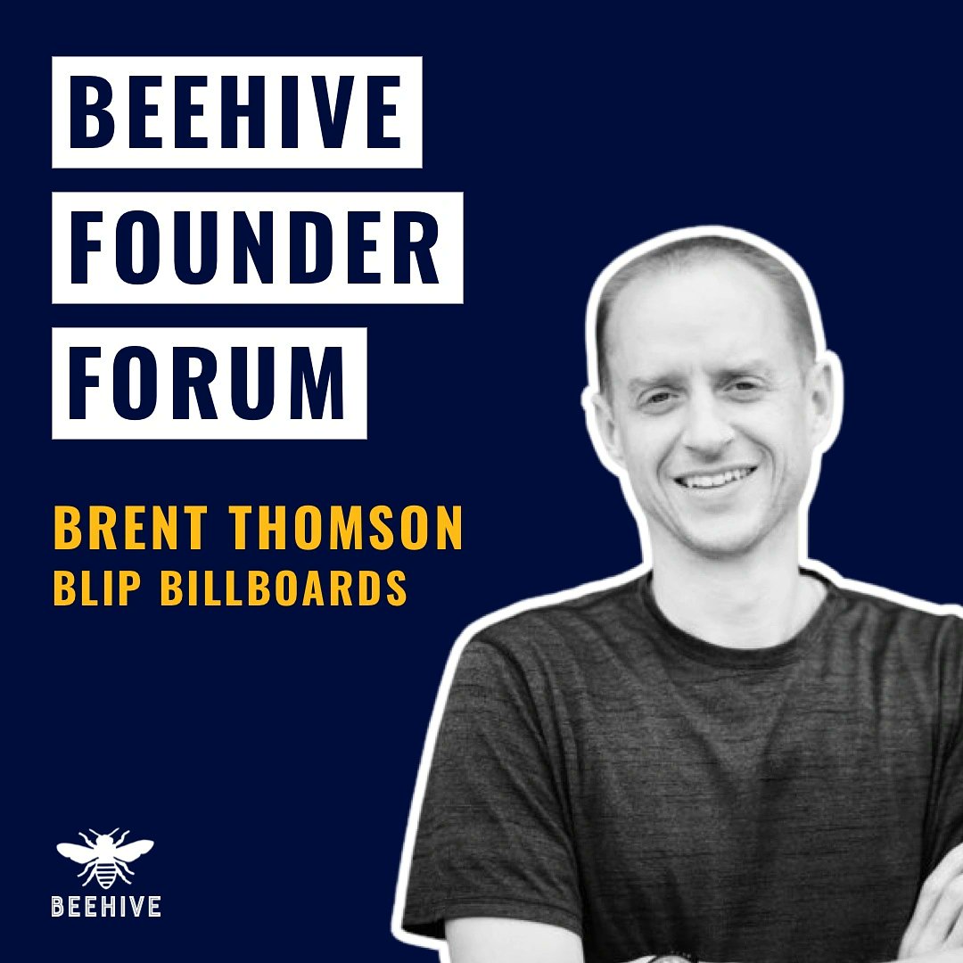LukeGundy's tweet image. BFF = Beehive Founder Forum 

Our event w/ Brent Thomson, founder &amp;amp; CEO of @blipbillboards is this Thursday. Info &amp;amp; sign up here: bit.ly/Beehive-Blip