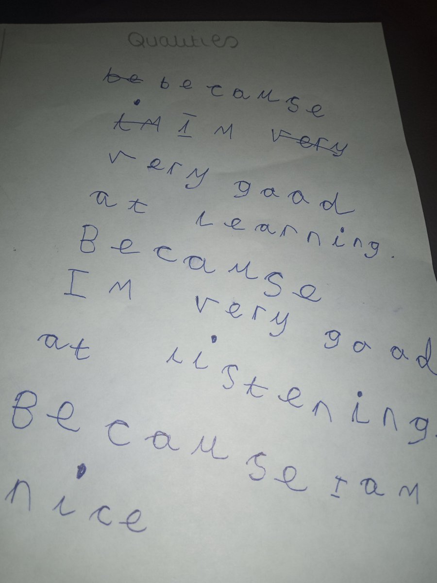 AdrianDavidLyon's tweet photo. My 5 year-old's notes as to why she would make a school councillor - "I'm a good learner, I'm a good listener and I am nice." If only the grown-ups in power could remember such basics... https://t.co/3eO5q69KBu