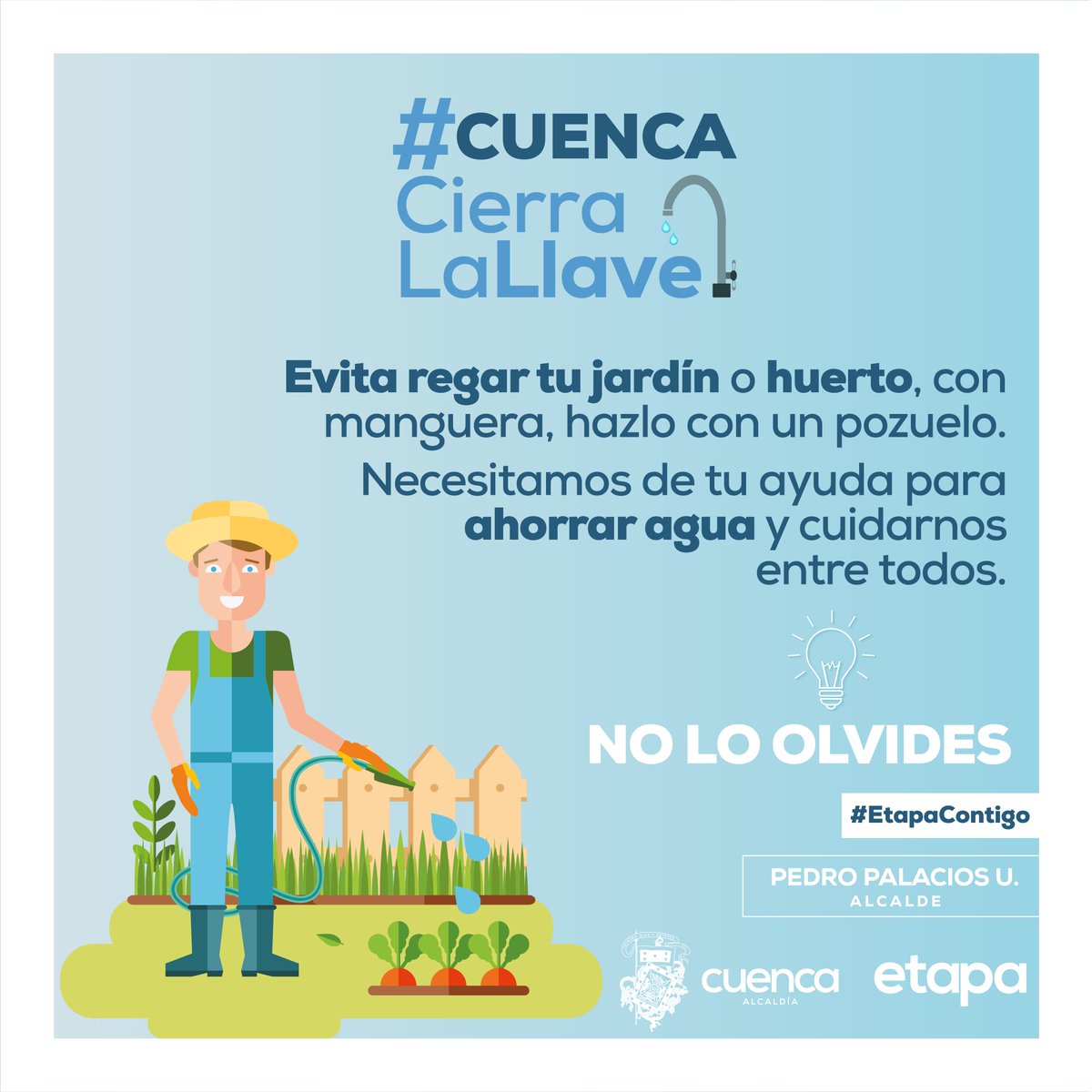 ETAPAOficial's tweet photo. Evitemos regar nuestro jardín o huerto en esta emergencia 🌳🥬 ahorremos #agua y usémosla en lo que realmente sea necesario 💪🏻💦
.
#CuencaCierraLaLlave
#CuencaResponsable https://t.co/I29rpPeLOk