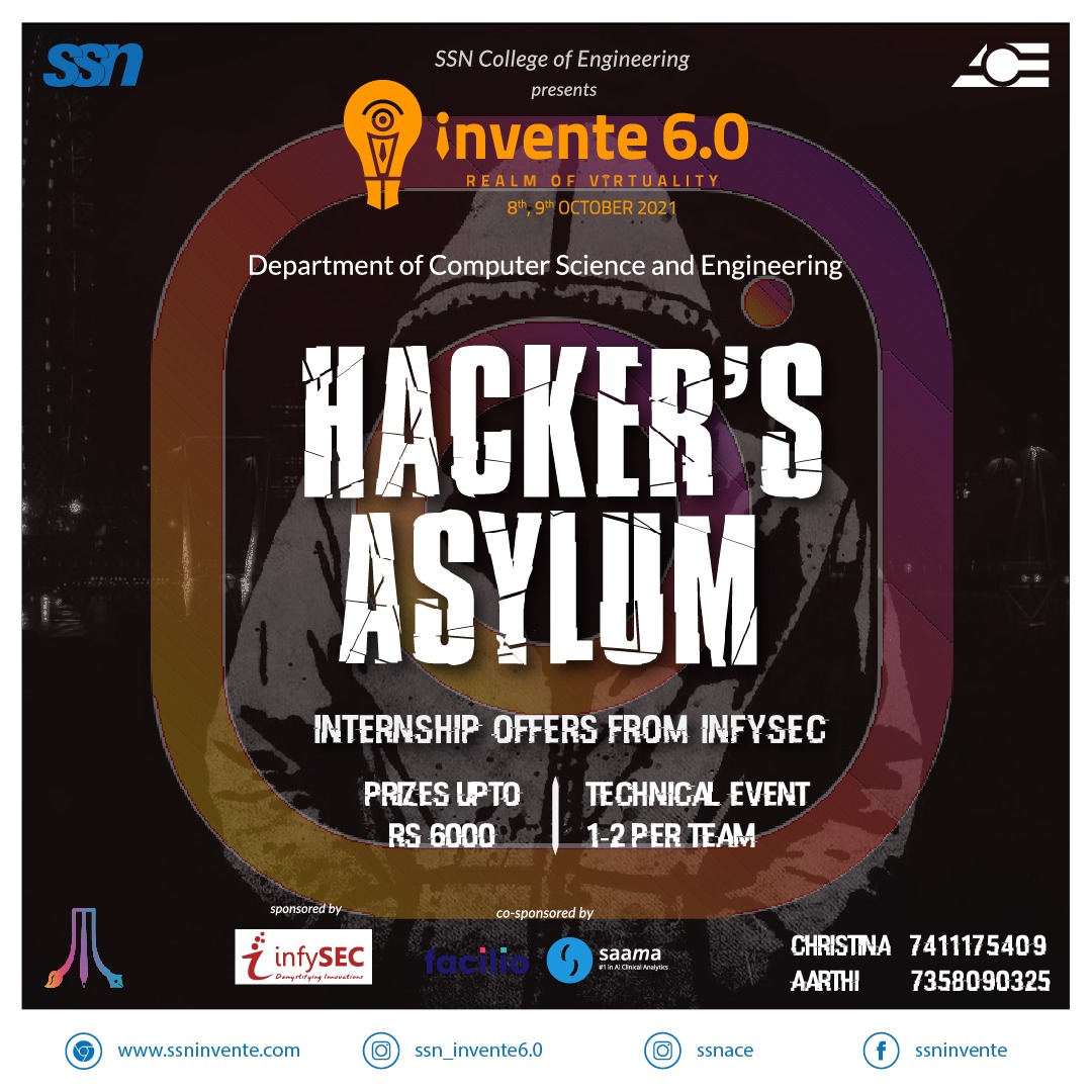 thewhizgeek's tweet image. Participate in &quot;Hackers Asylum&quot; organized by SSN Engineering College on 8th and 9th October,  the winner and runner teams will get a fully sponsored 3 months training with complete hands-on-experience. Good luck ! ♥