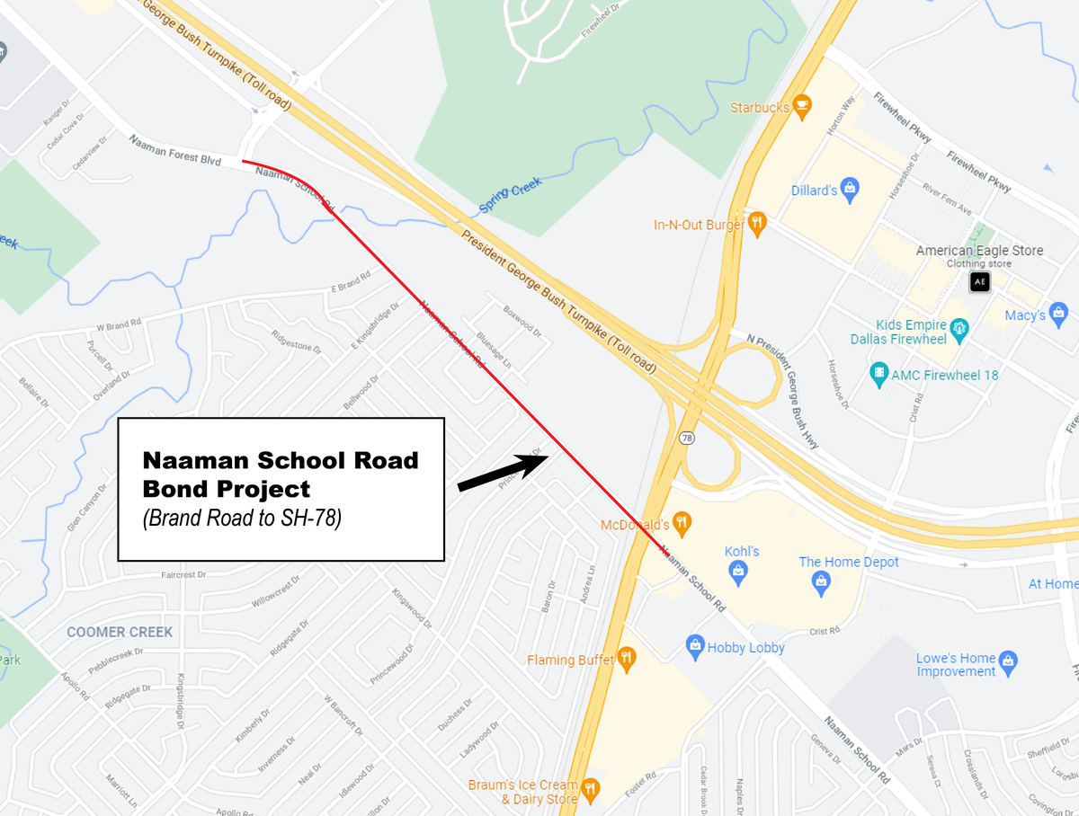 garlandtxgov's tweet photo. Another #BuildGarland 2019 bond project about to begin this week. The widening of Naaman School Rd calls for utility relocations through at least the end of the year, weather permitting. Traffic may be affected or detoured on Naaman School Rd between Brand Rd & Lavon Dr (SH 78). https://t.co/36MhAwewOD