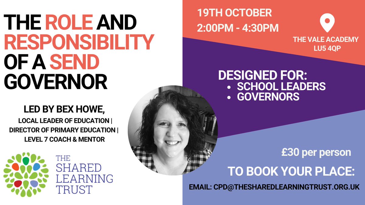 _TSLT's tweet photo. Our new range of #CPD courses start very soon! If you are a #SEND #Governor in #education & would like to know more about how you can support your school, this one is for you! For more info & to book your place, email cpd@thesharedlearningtrust.org.uk. #TLST https://t.co/MuXGuFm7P5