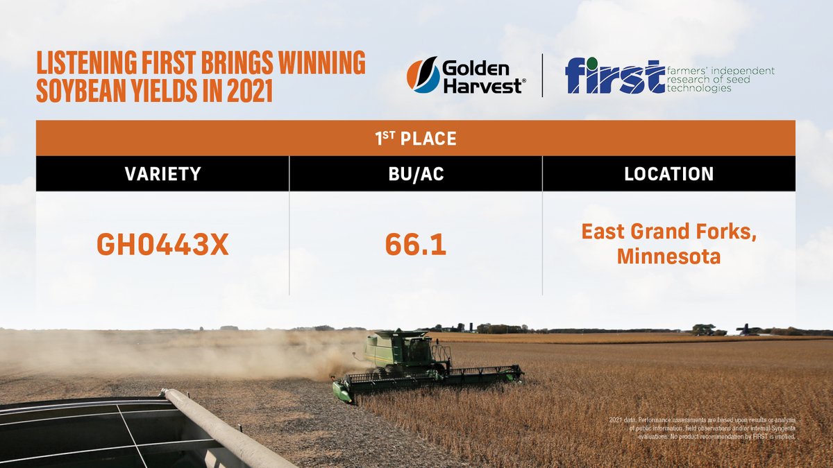 GldnHarvest's tweet image. We listened first and it paid off for you. #GoldenHarvest variety GH0443X was the top-yielding variety in the @FirstSeedTests trial in East Grand Forks, Minnesota. Stay tuned for more harvest results. 

#GHHarvestTime