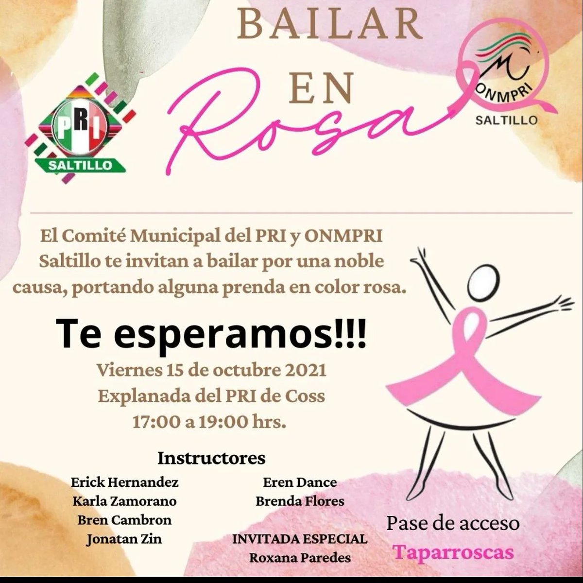 En el marco del 𝑫í𝒂 𝑰𝒏𝒕𝒆𝒓𝒏𝒂𝒄𝒊𝒐𝒏𝒂𝒍 𝒅𝒆 𝒍𝒂 𝑳𝒖𝒄𝒉𝒂 𝒄𝒐𝒏𝒕𝒓𝒂 𝒆𝒍 𝑪á𝒏𝒄𝒆𝒓 𝒅𝒆 𝑴𝒂𝒎𝒂, se llevará a cabo el evento "𝑩𝒂𝒊𝒍𝒂𝒓 𝒆𝒏 𝑹𝒐𝒔𝒂", donde pasarás un rato ameno y con tu donación de taparroscas, apoyarás a tratamientos oncológicos.