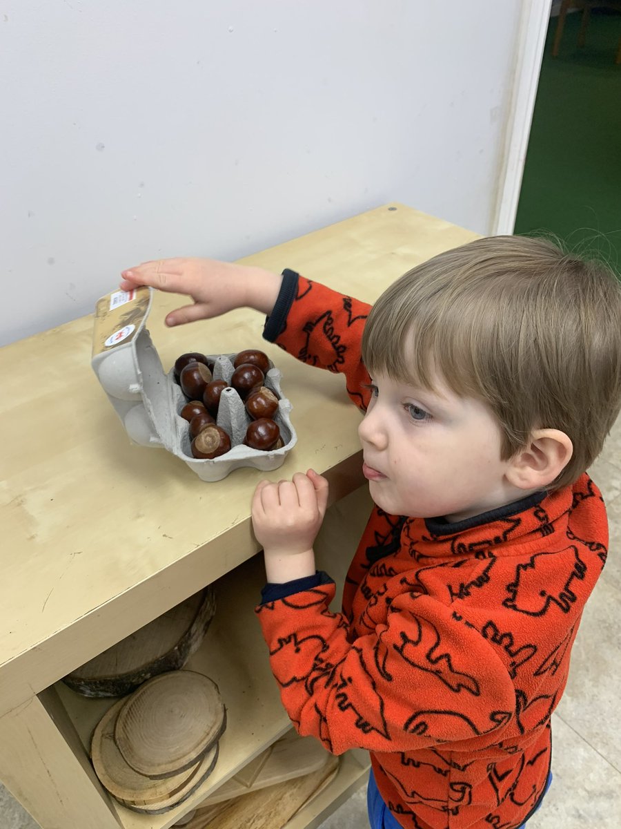 We’ve enjoyed a conker—tastic day of fun! We’ve been counting conkers, matching them to the numeral and sorting them depending on whether they’re round or flat. Some were subjected to the roll test down a chute!