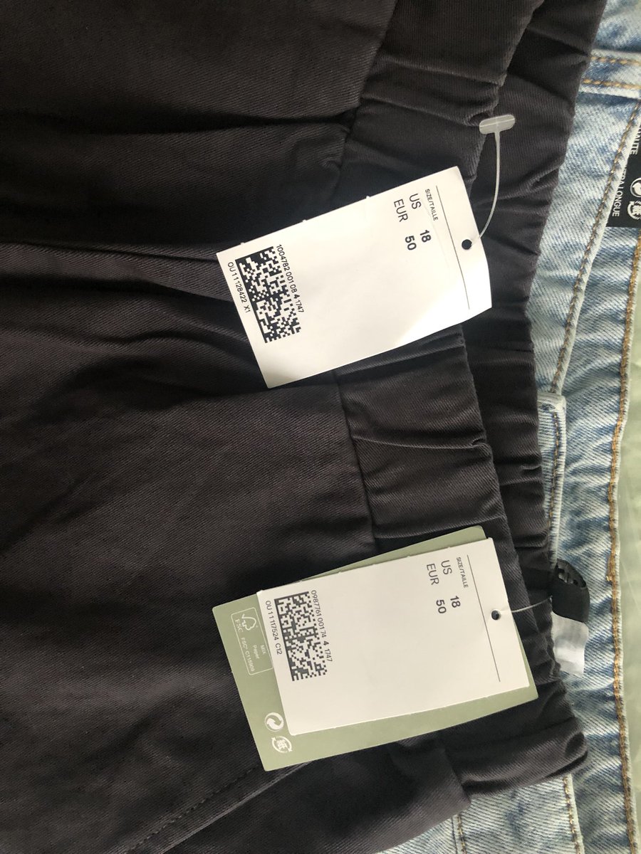 InsertCool_Name's tweet photo. @hm @hmcanada this is seriously awful. I was already upset to go into one of your Vancouver stores and not find a single pair of trousers in any size larger than M, but you call this the same size?? Quite literally fits one of my legs. Be better than this. https://t.co/QOfEesBx0u
