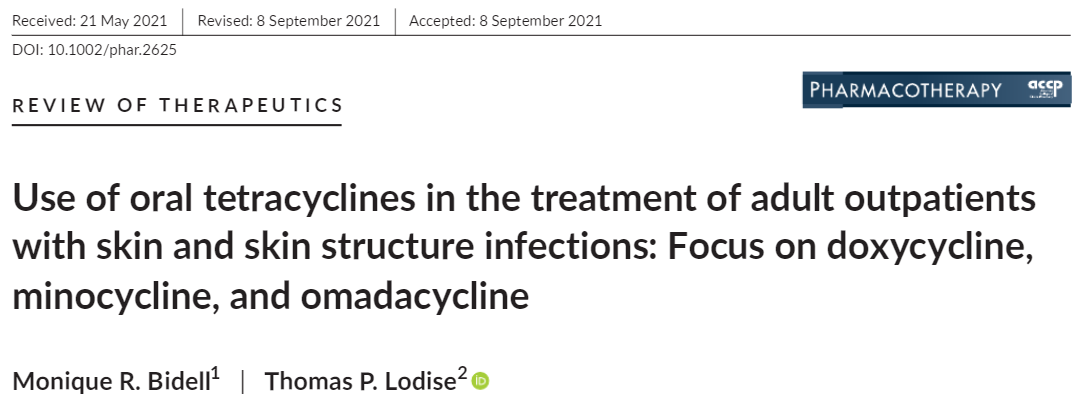 🔥🔥 Hot off the press! Check out this great review of oral tetracyclines in #Pharmacotherapy by two great SIDP members, <a href="/MoniqueBidell/">Monique Bidell</a> and <a href="/lodise_tom/">tom lodise</a>! #IDTwitter #TwitteRx 

Available at: accpjournals.onlinelibrary.wiley.com/doi/epdf/10.10…