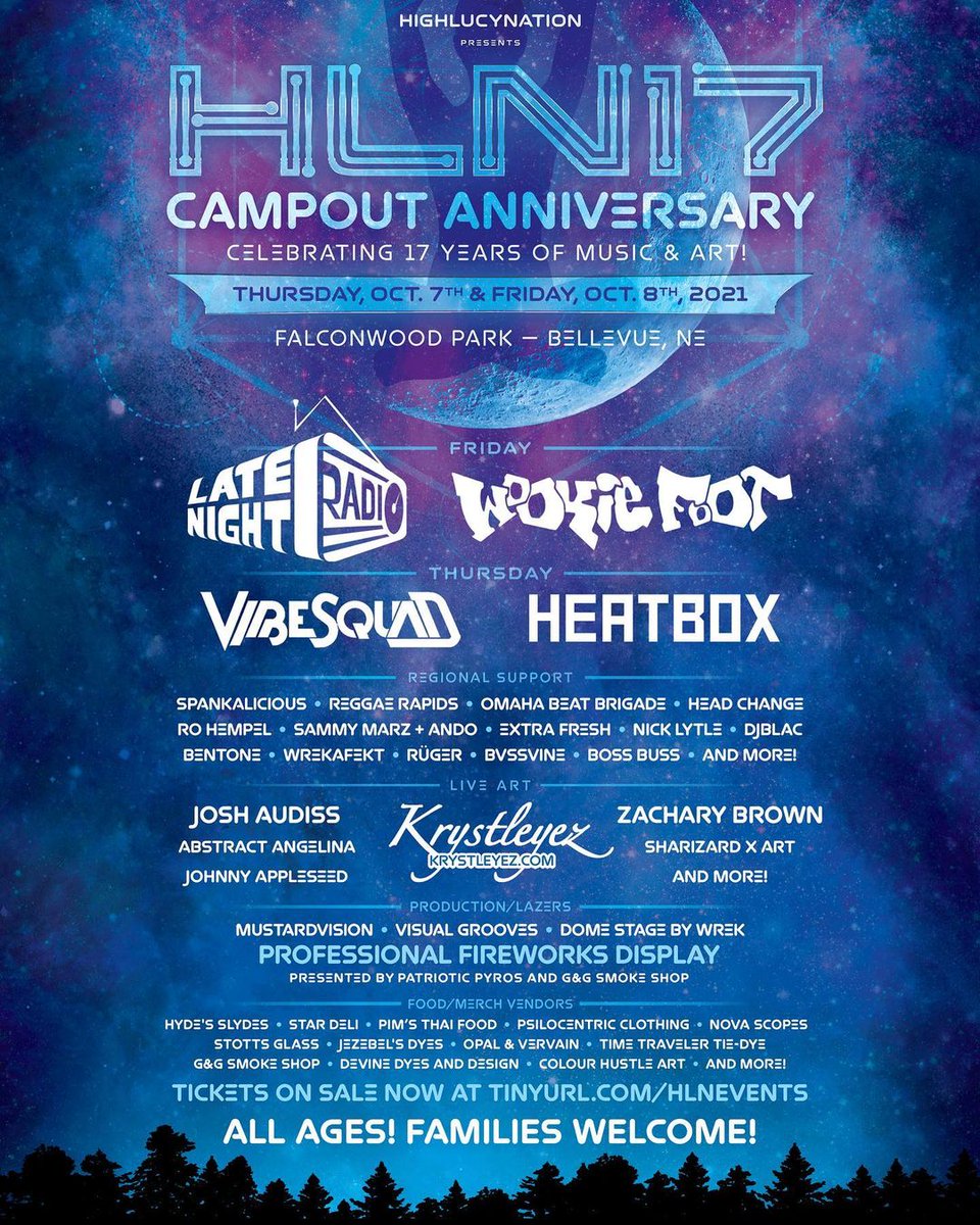 madisonhouse's tweet photo. Live music, live art, AND a @LateNightRadio throw down?! Yes please! Tickets for @HighLucyNation's Campout Anniversary, on October 7th and 8th, are on sale now at https://t.co/5aaUAPK9iW and sport some LNR merch at the show, with the link here: https://t.co/yCJJtHIhhO #livemusic https://t.co/B7QcY8RRaG