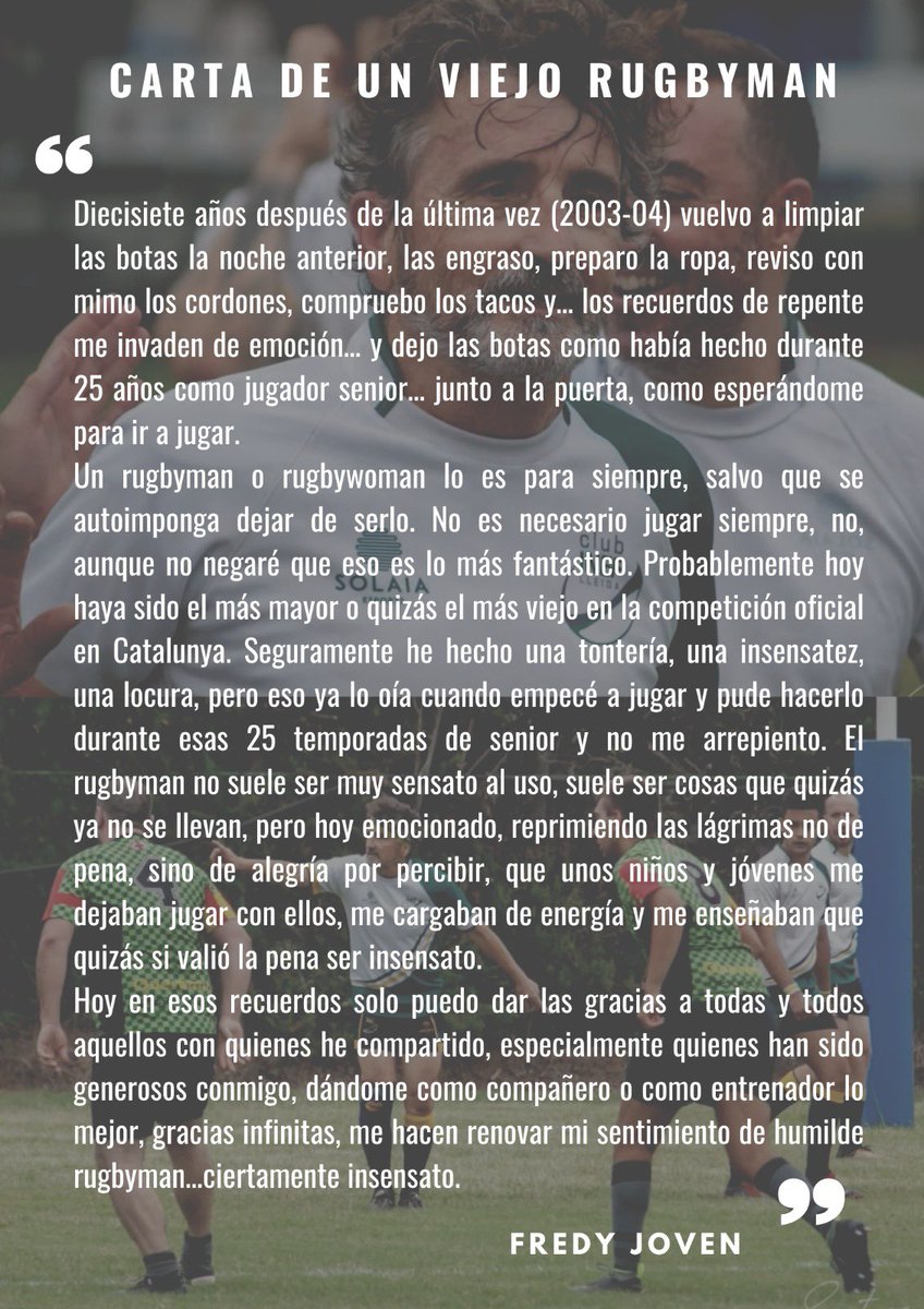 Aquesta carta la va escriure Fredy després del partit que va jugar aquest dissabte al costat del Sènior B del nostre club. Només cal dir que tenim molta sort de comptar amb persones com ell prop de nosaltres! Gràcies Fredy !!