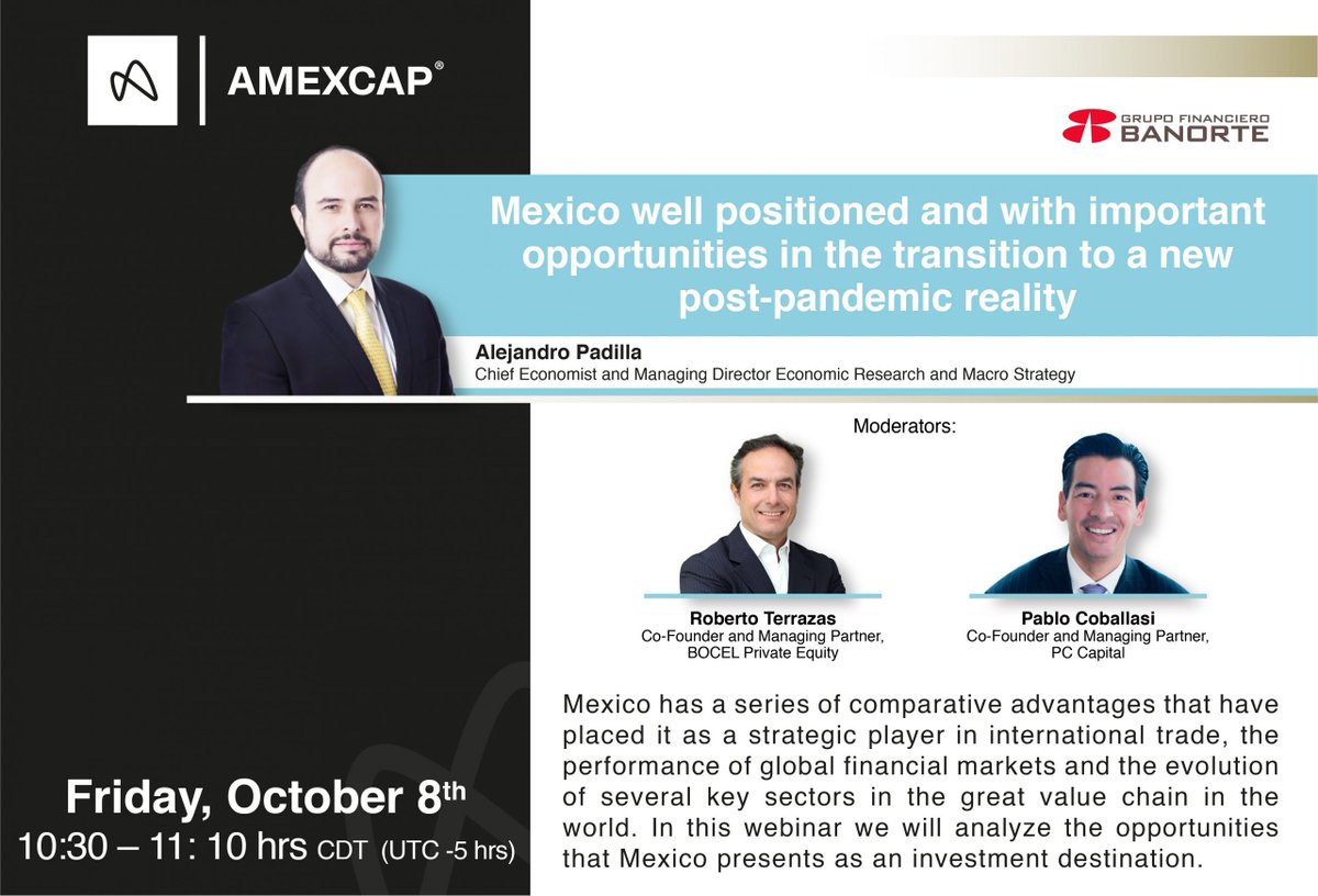 Nos complace compartir que nuestro cofundador, Pablo Coballasi, participará como moderador en el webinar “Mexico well positioned and with important opportunities in the transition to a new post-pandemic reality” este 8 de Octubre.