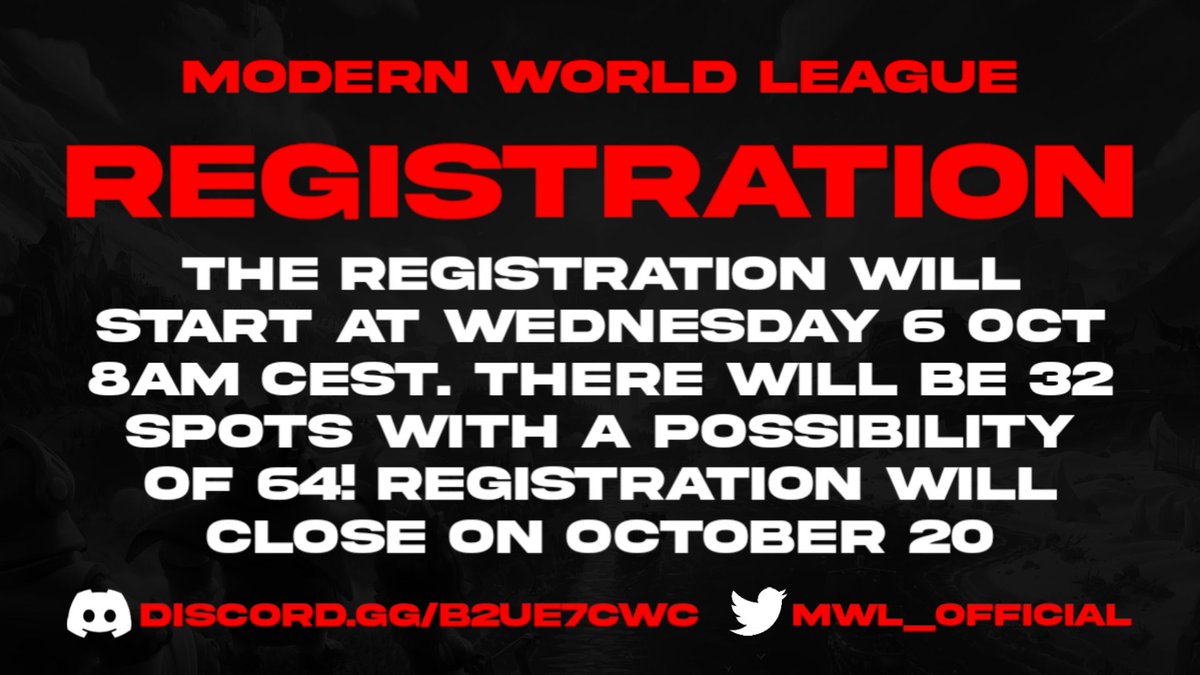 Hello Everyone!

We are publishing our ComeBack League rebuild, "Modern World League".

This one will be just as strong as the old one but with some big changes. 

Make sure to join the MWL Discord Server:
x.com/MWL_Official?t…