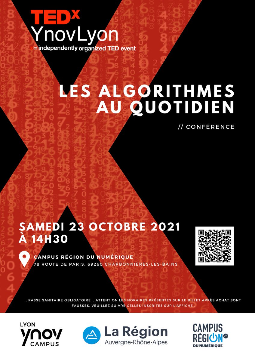[SAVE THE DATE] 📢#Conférence #TEDx <a href="/ynovlyon/">Lyon Ynov Campus</a> les #algorithmes au quotidien 📆Samedi 23 octobre 2021 14h30.